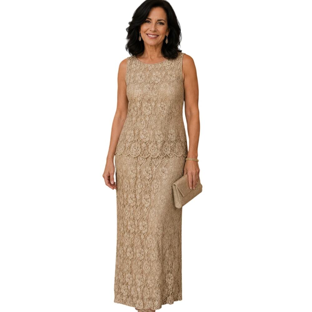 Stenay NEW Vintage Hand Beaded Dress Womens Size 12 Cream Formal Mother of Bride